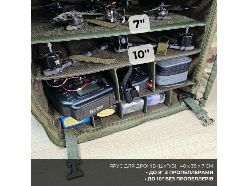 Рюкзак для FPV Класичний (8 дронів до 10 дюймів) з відсіками для апаратури та батарей | Мультикам